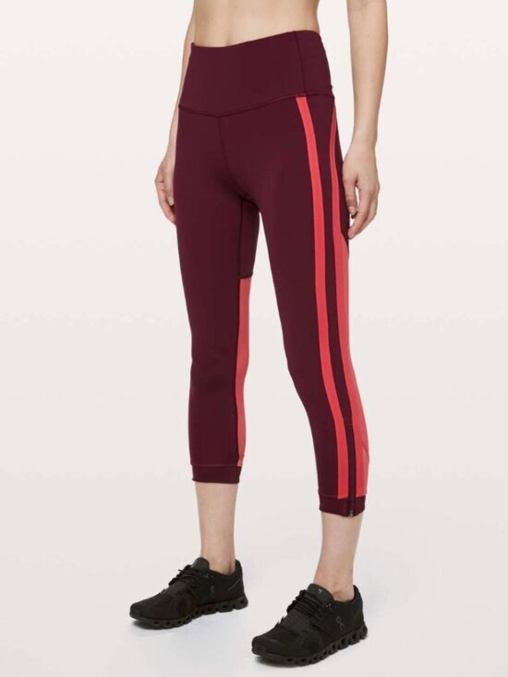 Lululemon Zip The Line Crop *23 Deep Ruby / Poppy Coral Women's 8